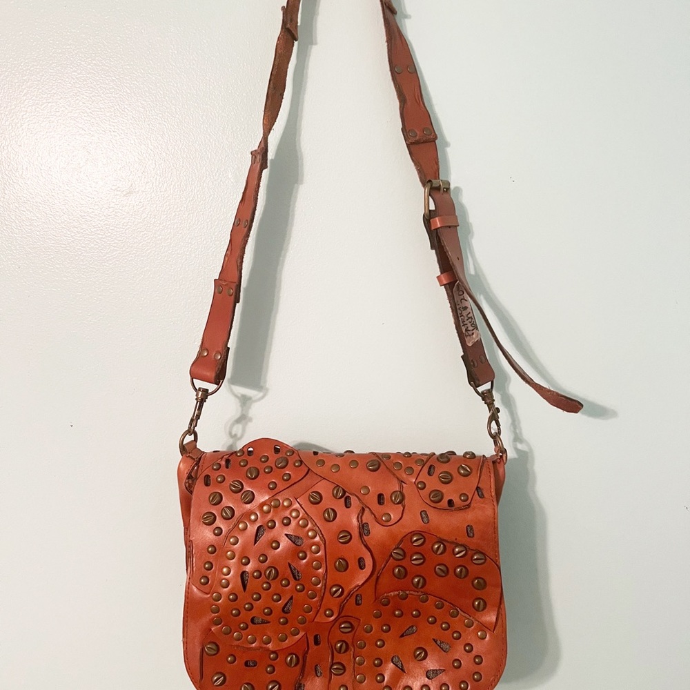 Patricia Nash Rosa Studded Leather Saddle Messenger Crossbody Bag